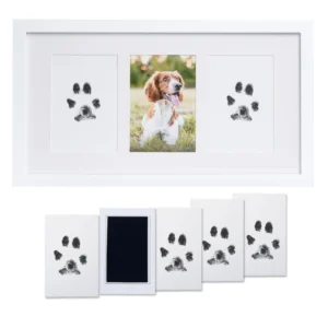 White Wooden Pet Memorial Frame with Space for Photos & Paw Prints